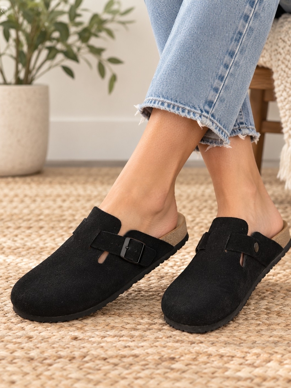 Black Suede Clogs With Orthopedic Insoles Size 7